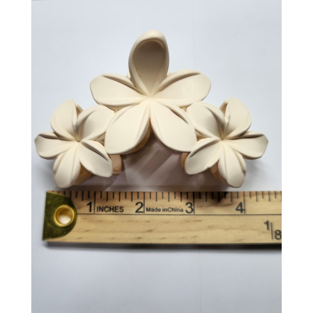 Matte Cream Triple Plumeria Flower Hair Claw Clip Tropical Hawaiian